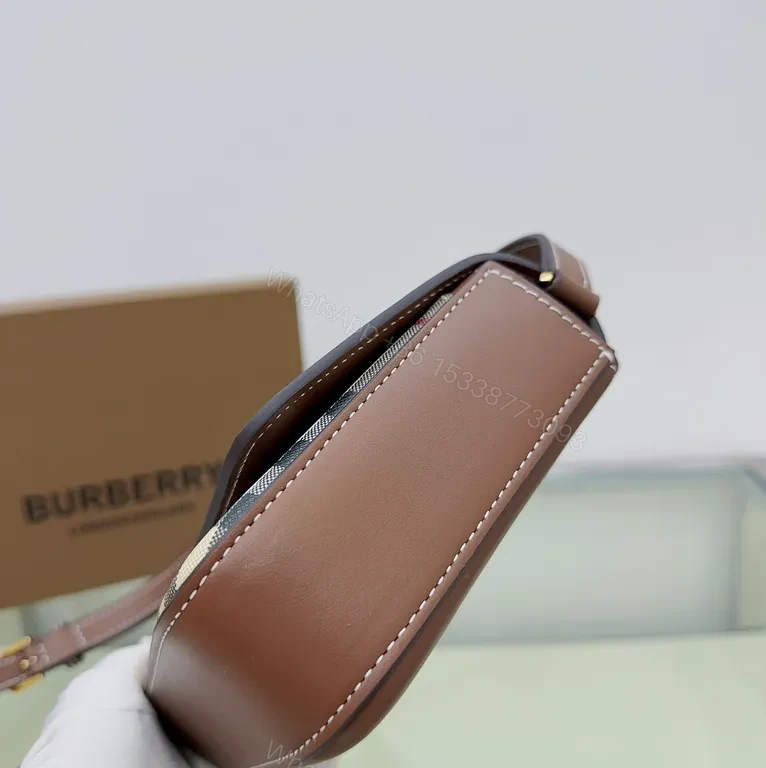 View 4 of Chic Burberry-Inspired Leather Crossbody Bag with Checkered Front
