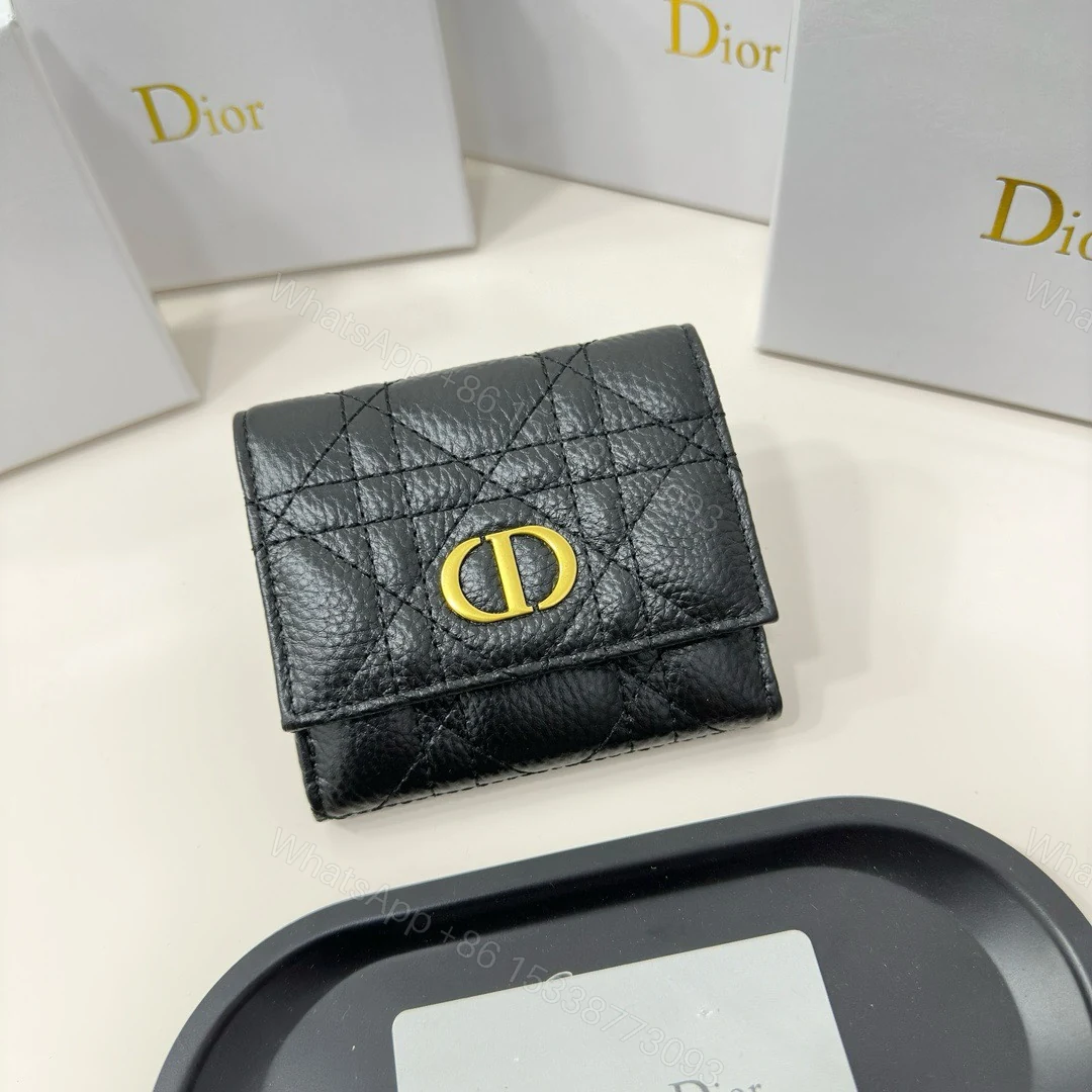Dior高仿短夾 黑色藤格壓紋小牛皮CD金標 男士精品卡片包 — view 1