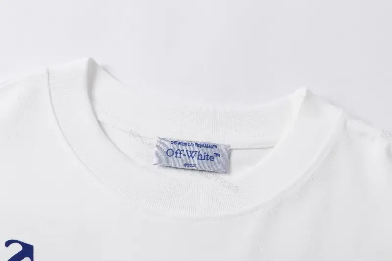 View 3 of White Cotton Casual Graphic Tee Large Centered “Off-White” Logo T-Shirt
