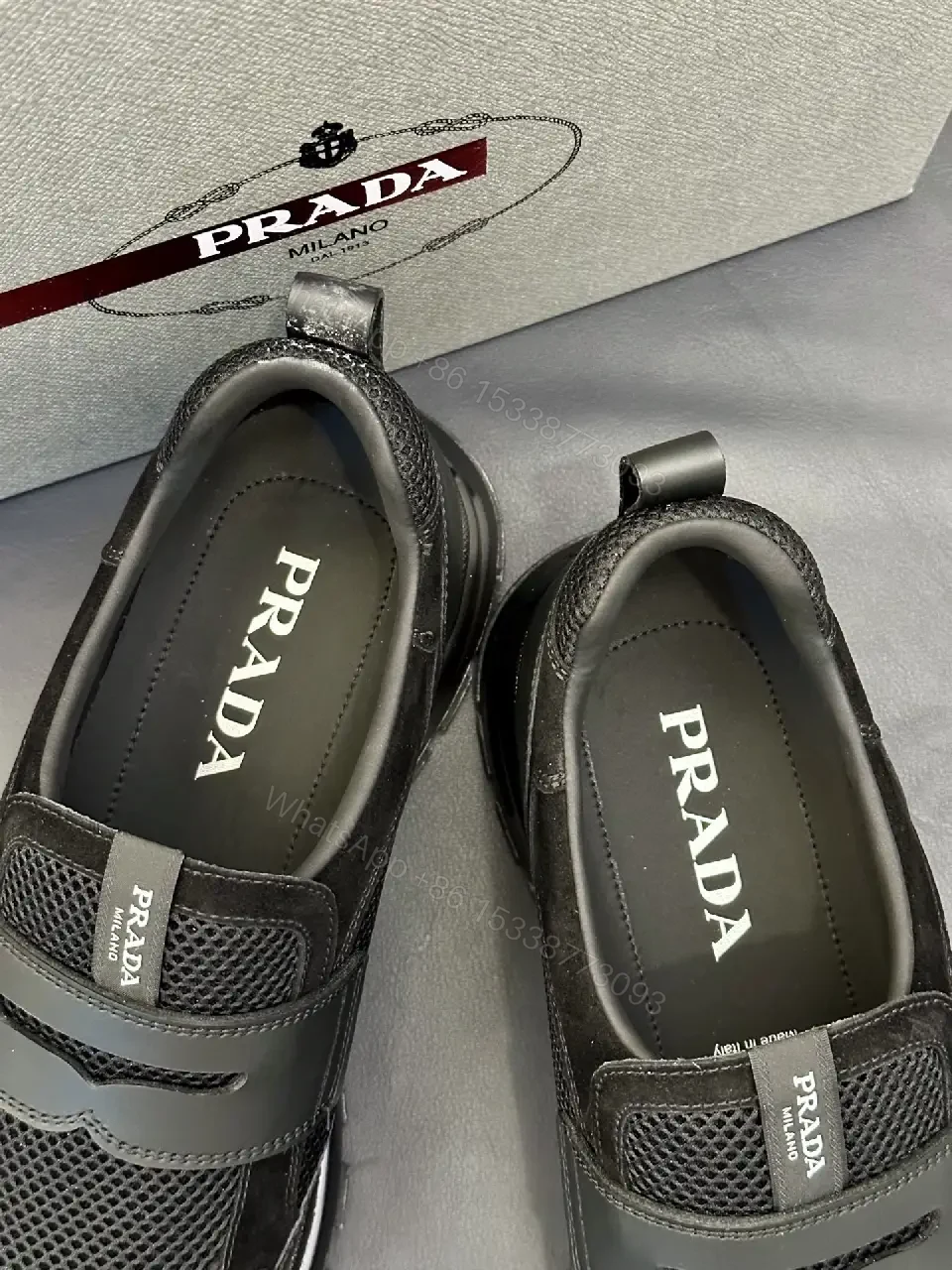 View 6 of Black Mesh Velcro Sneaker, Prada Style, Lightweight Comfort Shoes