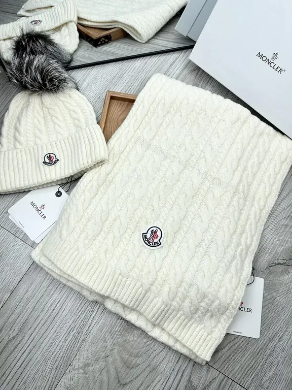 View 8 of Cozy Cable Knit Scarf & Beanie Set â€” Premium Moncler Luxury Knit