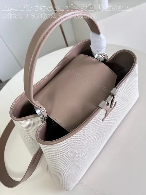 View 8 of Structured Tote: Subtle Luxury Canvas, LV Hardware, Everyday Elegance