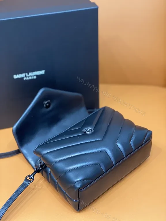 View 8 of Sleek Quilted Crossbody Leather Bag â€” YSL Noir Iconic Luxury