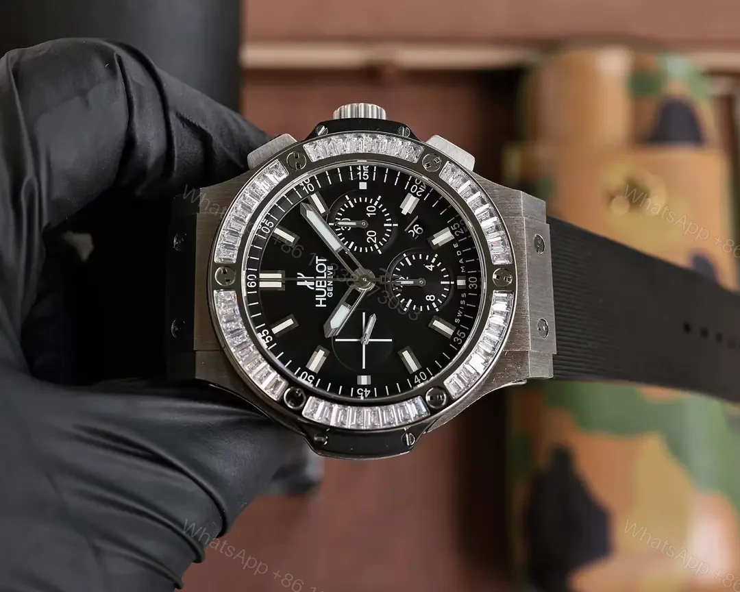 View 4 of Hublot Big Bang Chronograph Black Dial Diamond Bezel Rubber Strap 44MM Premium HUBLOT-BB-CH-BLK-DIA44