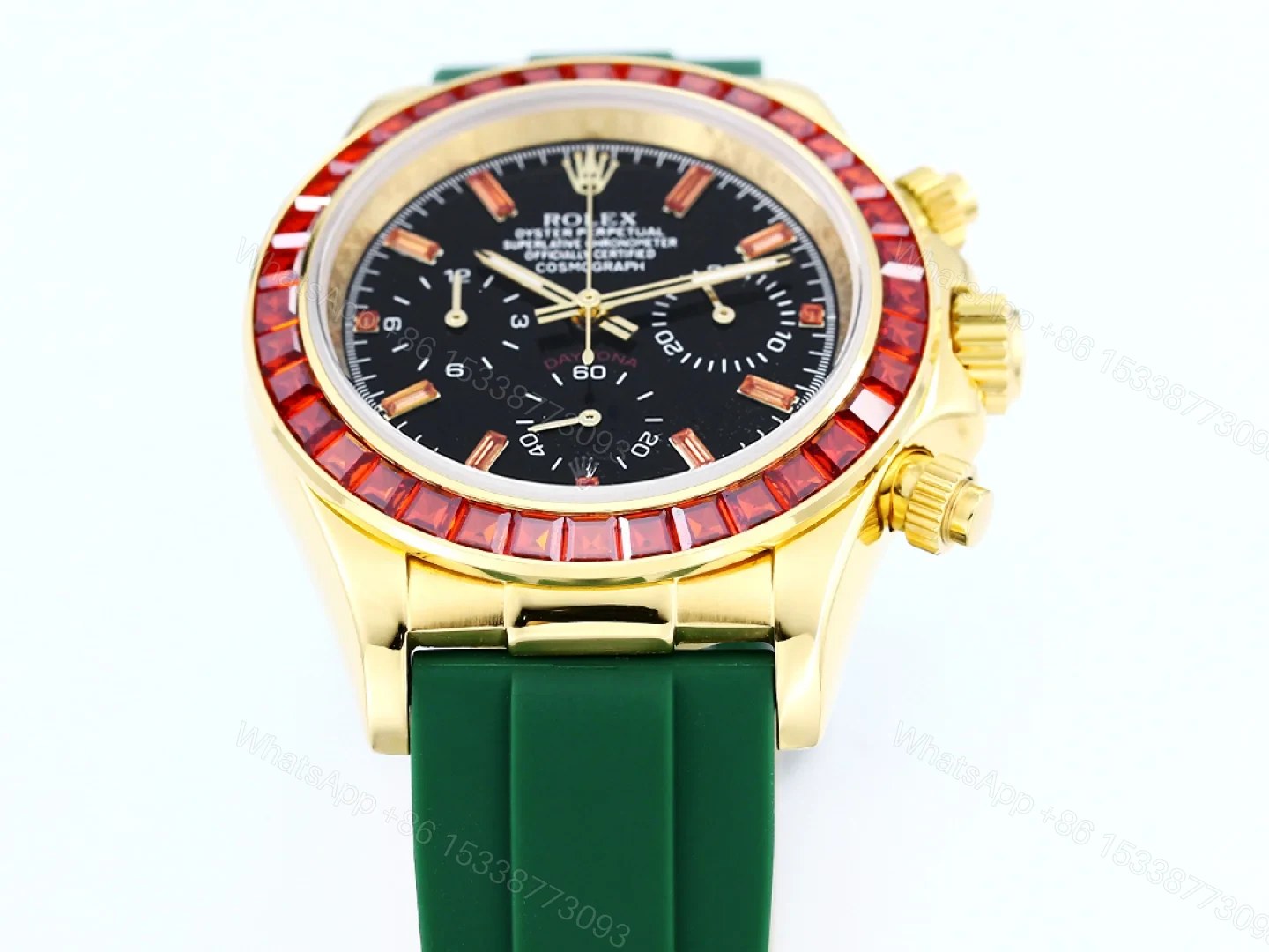 View 3 of Rolex Daytona Pumpkin Bezel Replica 43MM Premium Green Rubber Strap Custom Edition RG-ROLEX-DAYTONA-PUMPKIN-GREEN-43