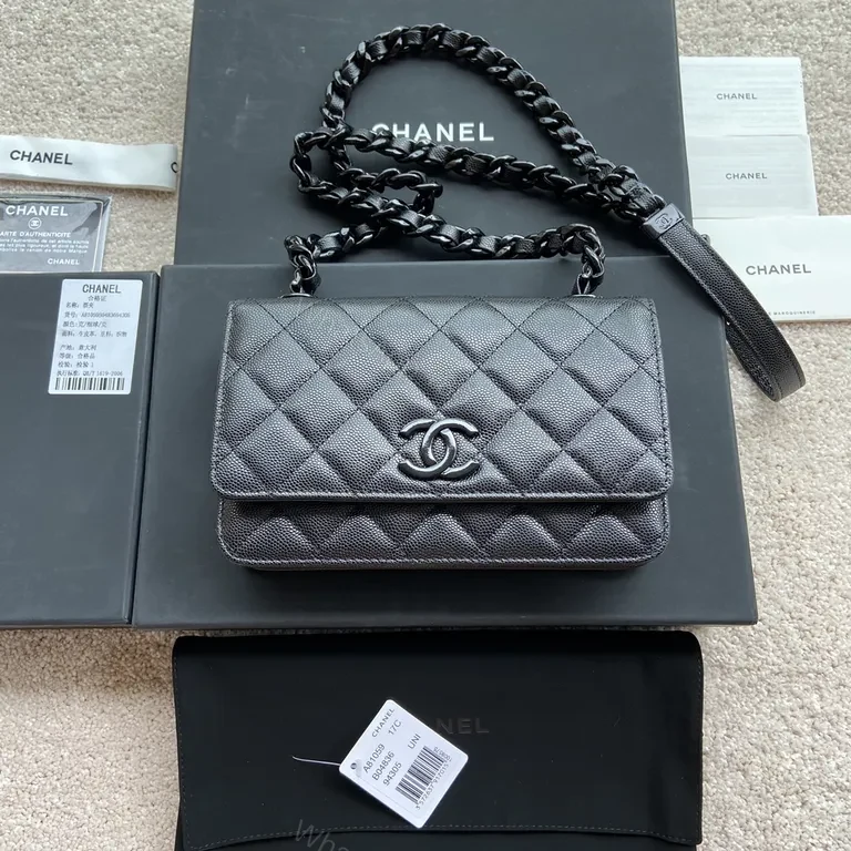 View 5 of Chic Calfskin Quilted Bag with Logo Hardware, Compact Luxury