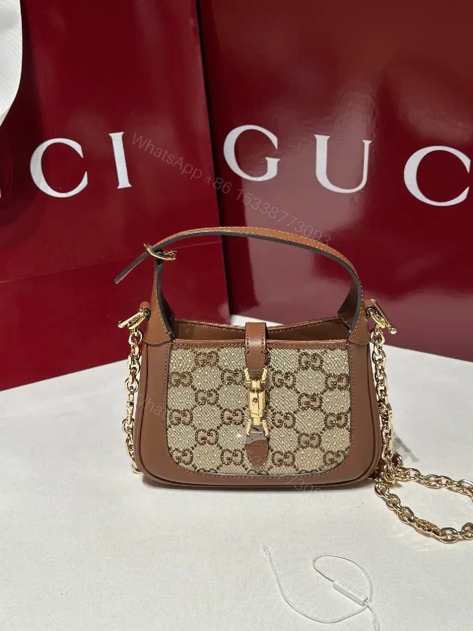 Beige GG Supreme Satchel: Mini Structured Elegance, Gold Hardware — view 1