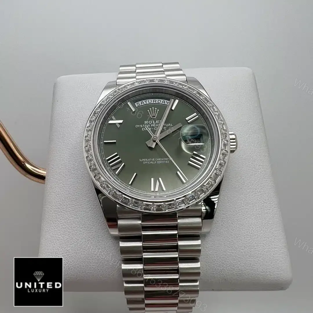 View 3 of Rolex Day Date Olive Diamond Replica
