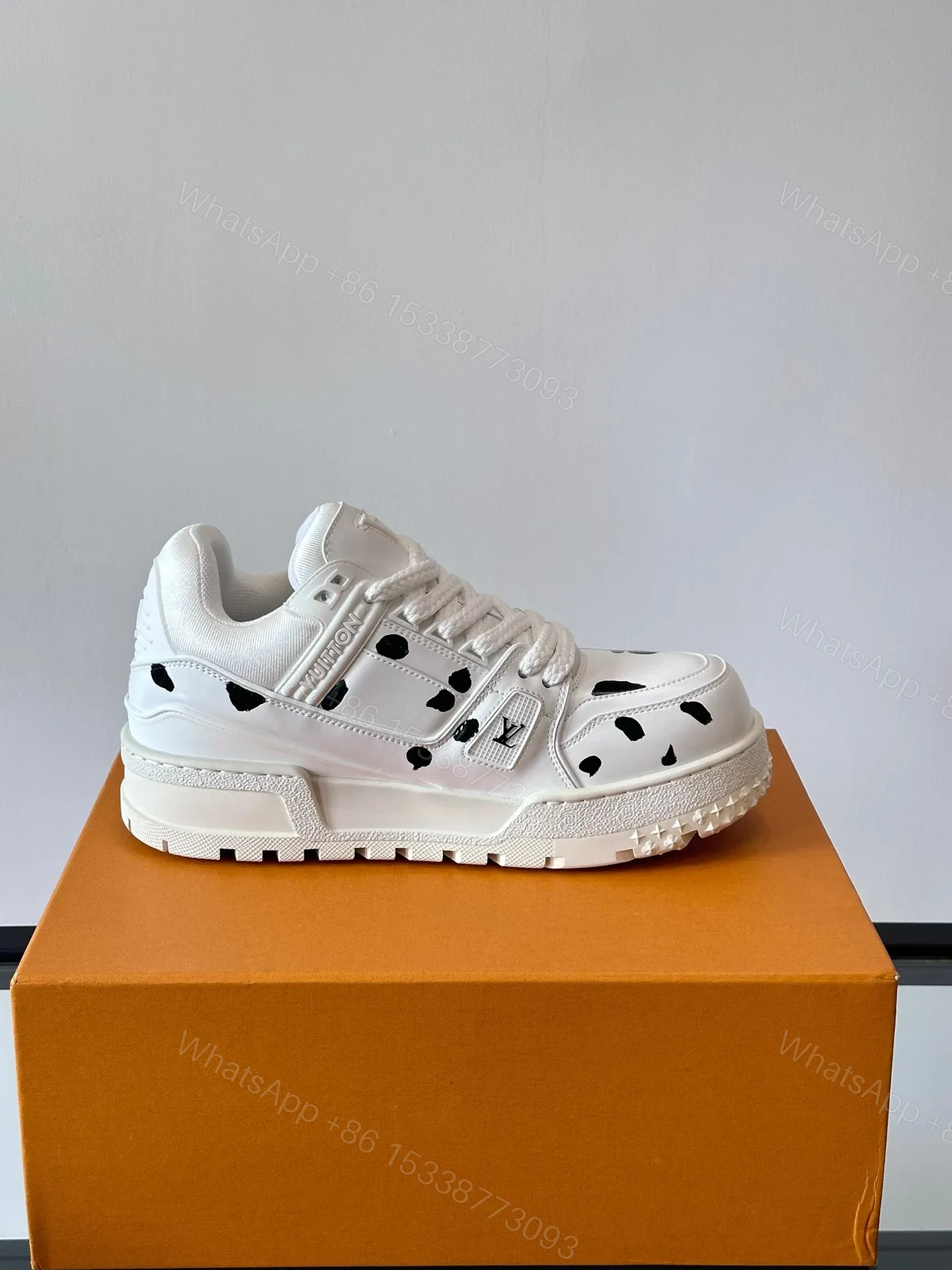 View 6 of LV Men White Leather Black Spot Sneakers