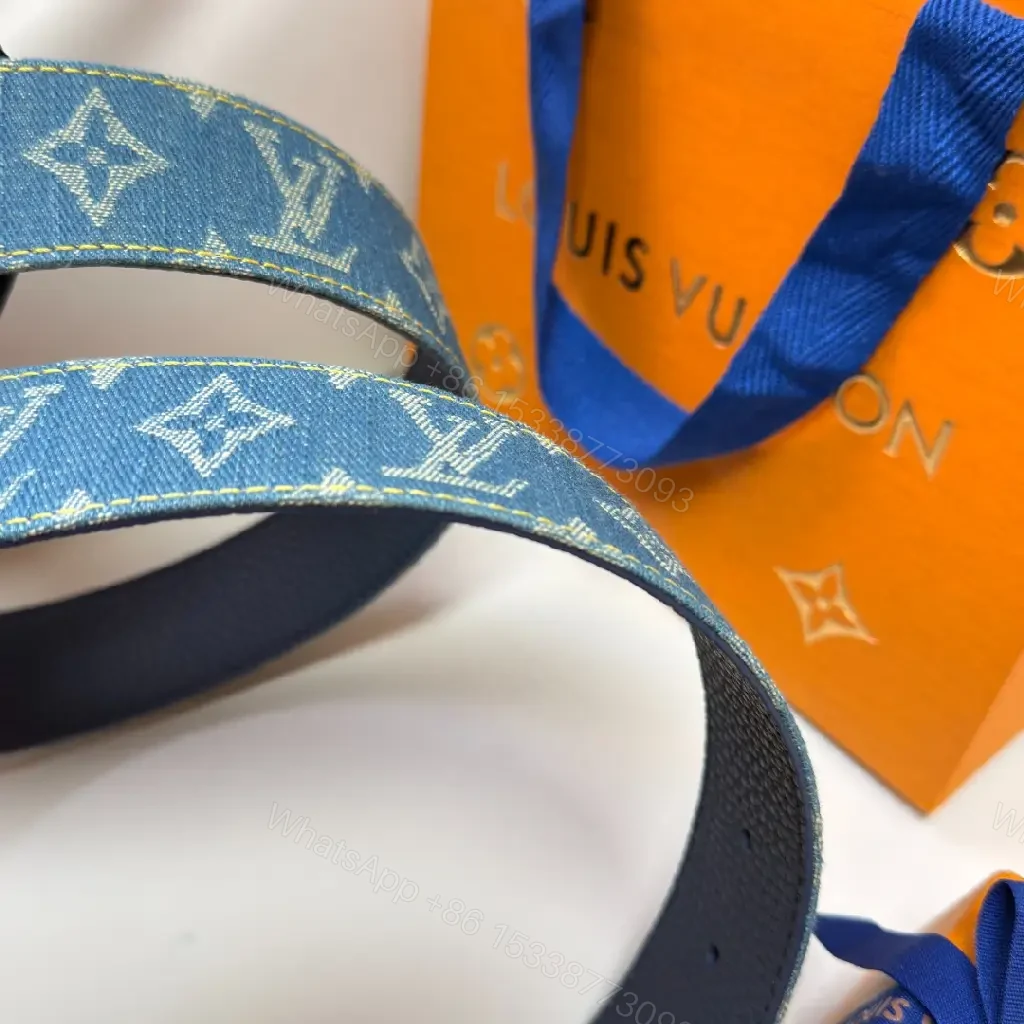 View 4 of Denim-Texture Belt with Gold Buckle - Casual Luxury Accessory