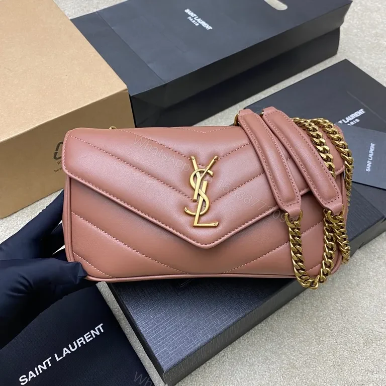 Chic Pink Leather Flap Bag with Gold YSL Monogram, Luxury Everyday Essential — view 1