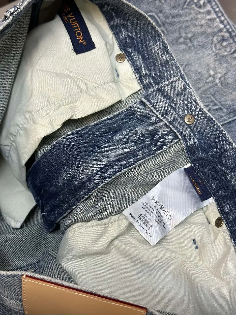 View 3 of Blue Denim Jeans Short - Louis Vuitton Embroidered Style Key Feature