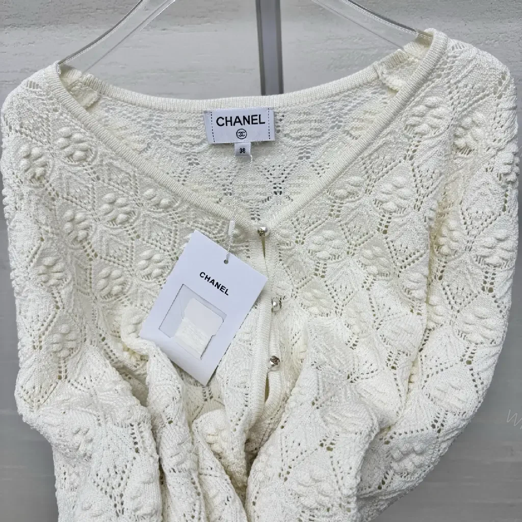 View 11 of Off-White Lace Cardigan Scalloped Edges: Elegant Layering Knit