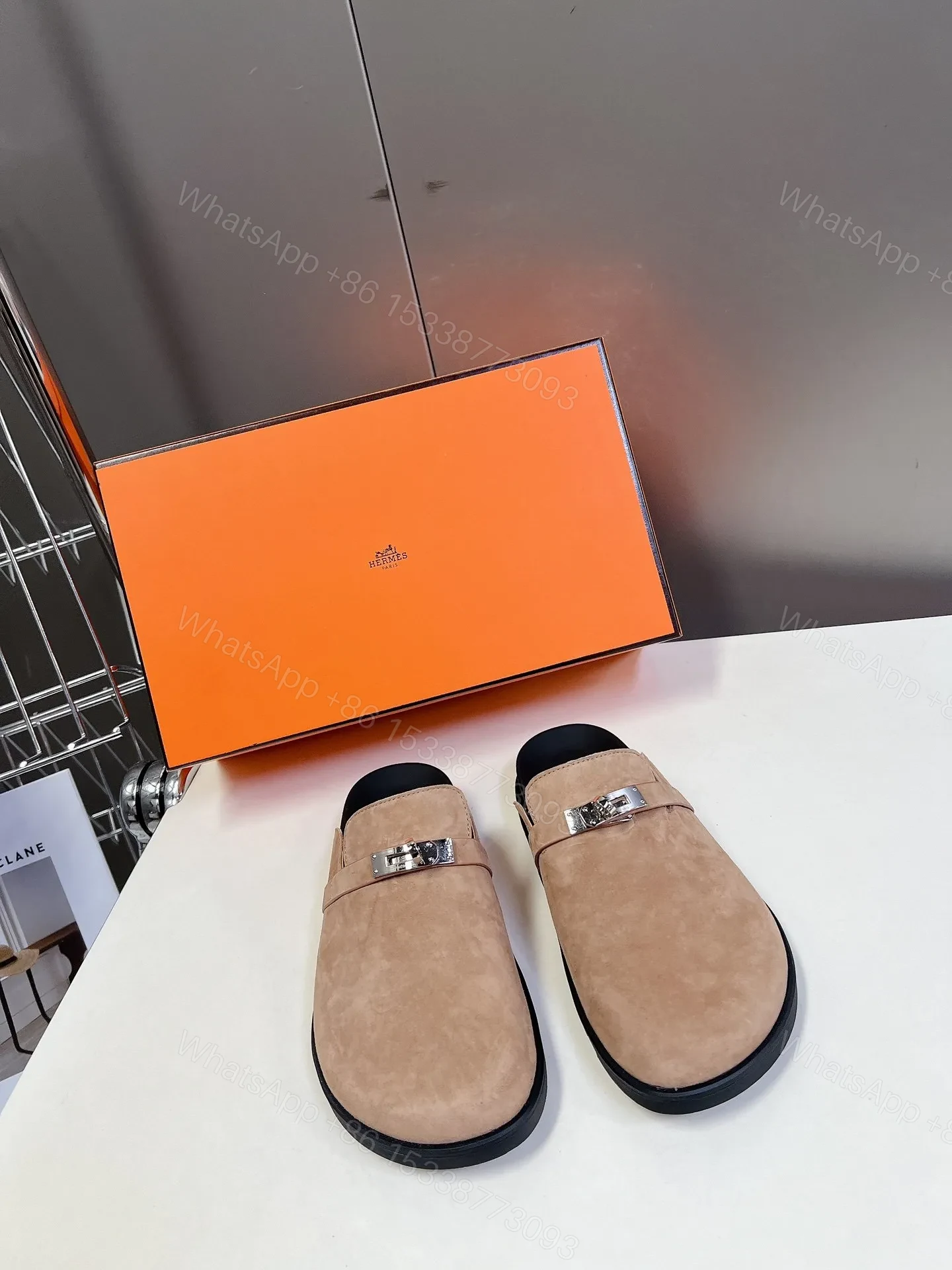Hermes Women Beige Suede Leather Slippers — view 1