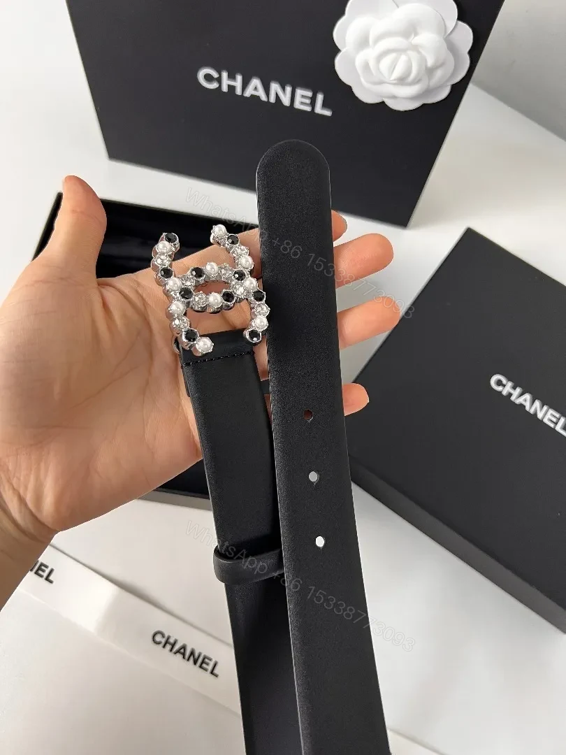 View 7 of Pearl Crystal Logo Belt – Black Strap, Luxe Everyday Style