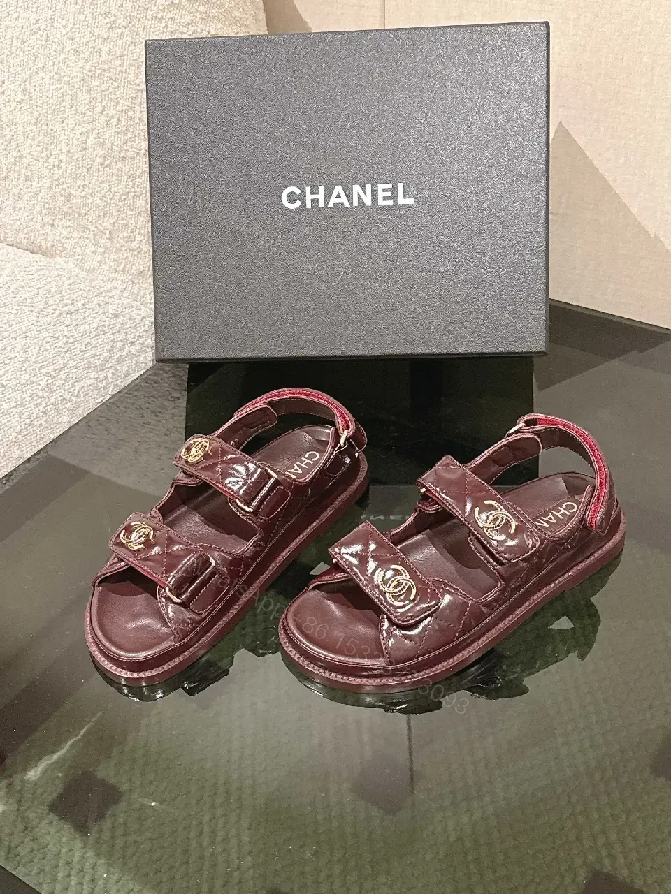 View 7 of Velvet Burgundy Sandals with Gold Hardware, Luxe Style