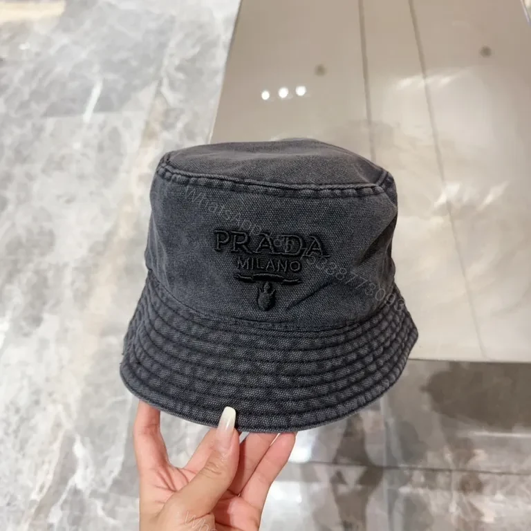 View 2 of Dark-Wash Prada Milano Bucket Hat: Subtle Luxe Edge