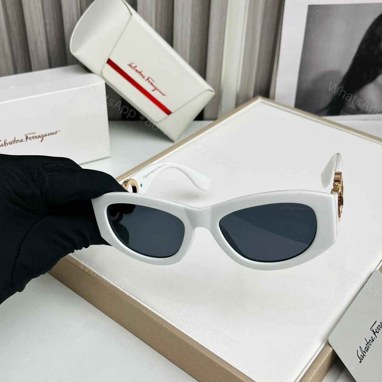 View 2 of Salvatore Ferragamo Cat-Eye Gancini White
