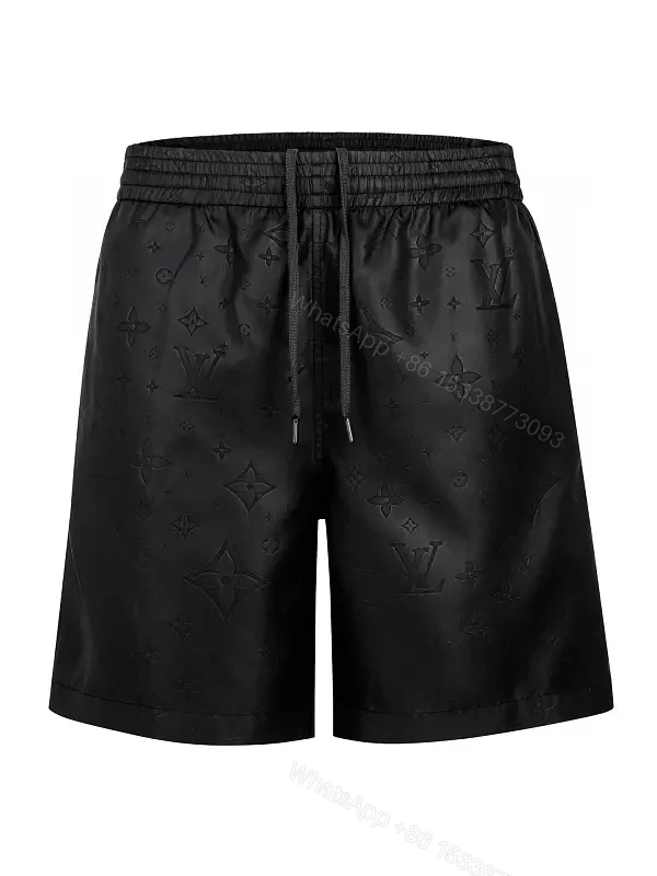 Black Leather-Look Louis Vuitton Scan Shorts with Drawstring — view 1