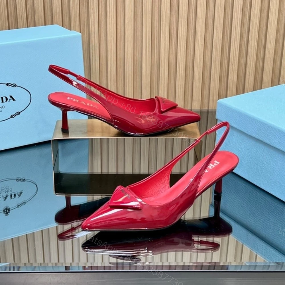 View 4 of Prada Patent Leather Slingback Pumps Red