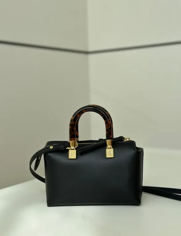 View 9 of Compact Luxe Handbag: Fendi-Embossed Leather, Tortoishell Handles