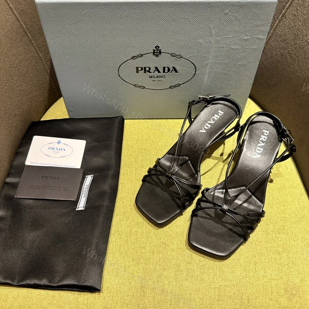 View 3 of 高仿Prada*1X504B方頭一字中踭涼鞋5.5CM黑色免檢版