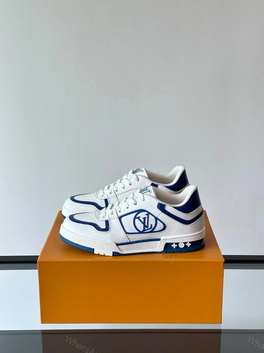 View 3 of LV Men White Blue Leather Sneakers