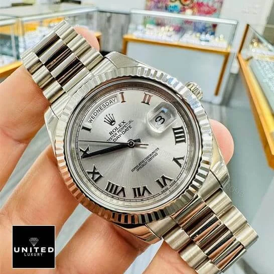 View 7 of Rolex Day-Date II 218239 Grey Roman Dial Replica