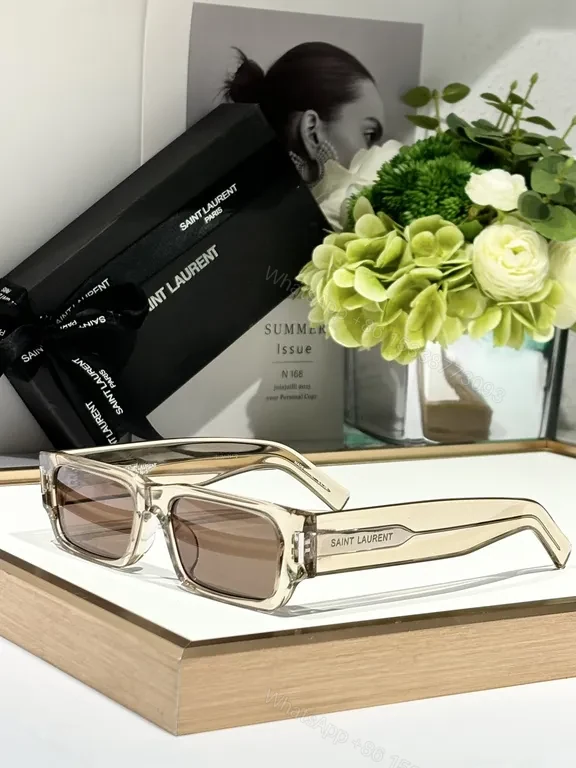 View 6 of Lux Saint Laurent-Inspired Black Acetate Sunglasses with Gold Accents
