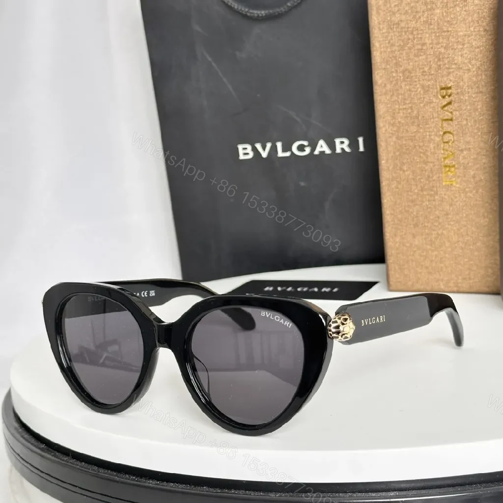 Patterned Boldness Cat-Eye Sunglasses with Luxe BVLGARI Hardware — view 1