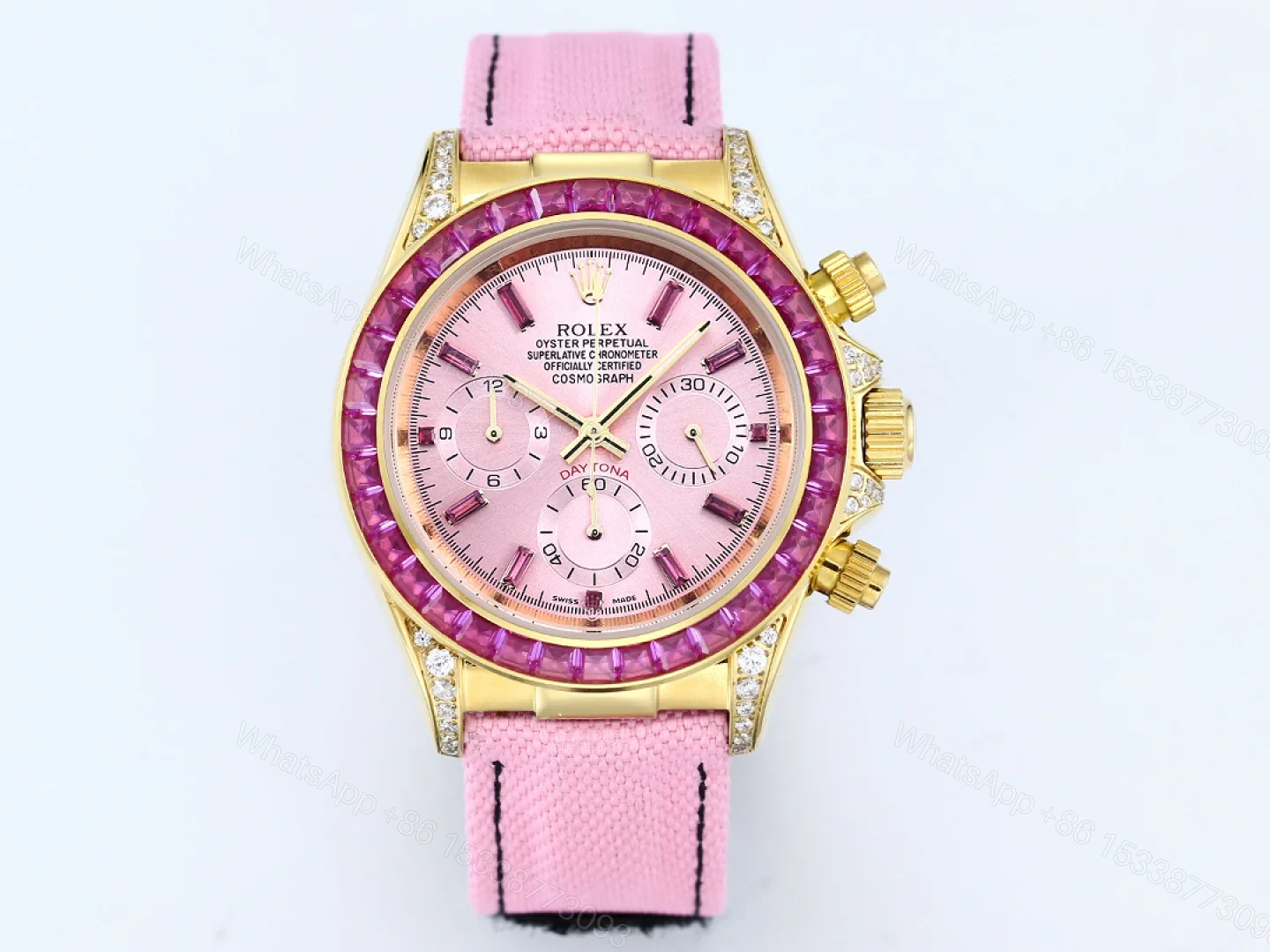 Rolex Daytona Pink Ruby Pink Strap Replica 43MM Exclusive Gold Case Edition RG-ROLEX-DAYTONA-PINK-RUBY-PINK-43 — view 1