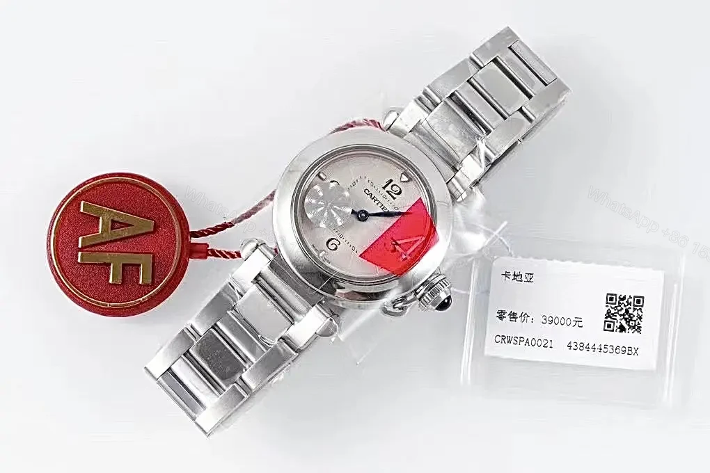 View 5 of GS Factory Cartier Pasha de Cartier Women’s Watch – Silver Dial, 30mm, Stainless Steel and Leather Straps, Swiss Quartz Movement (Cal.157)