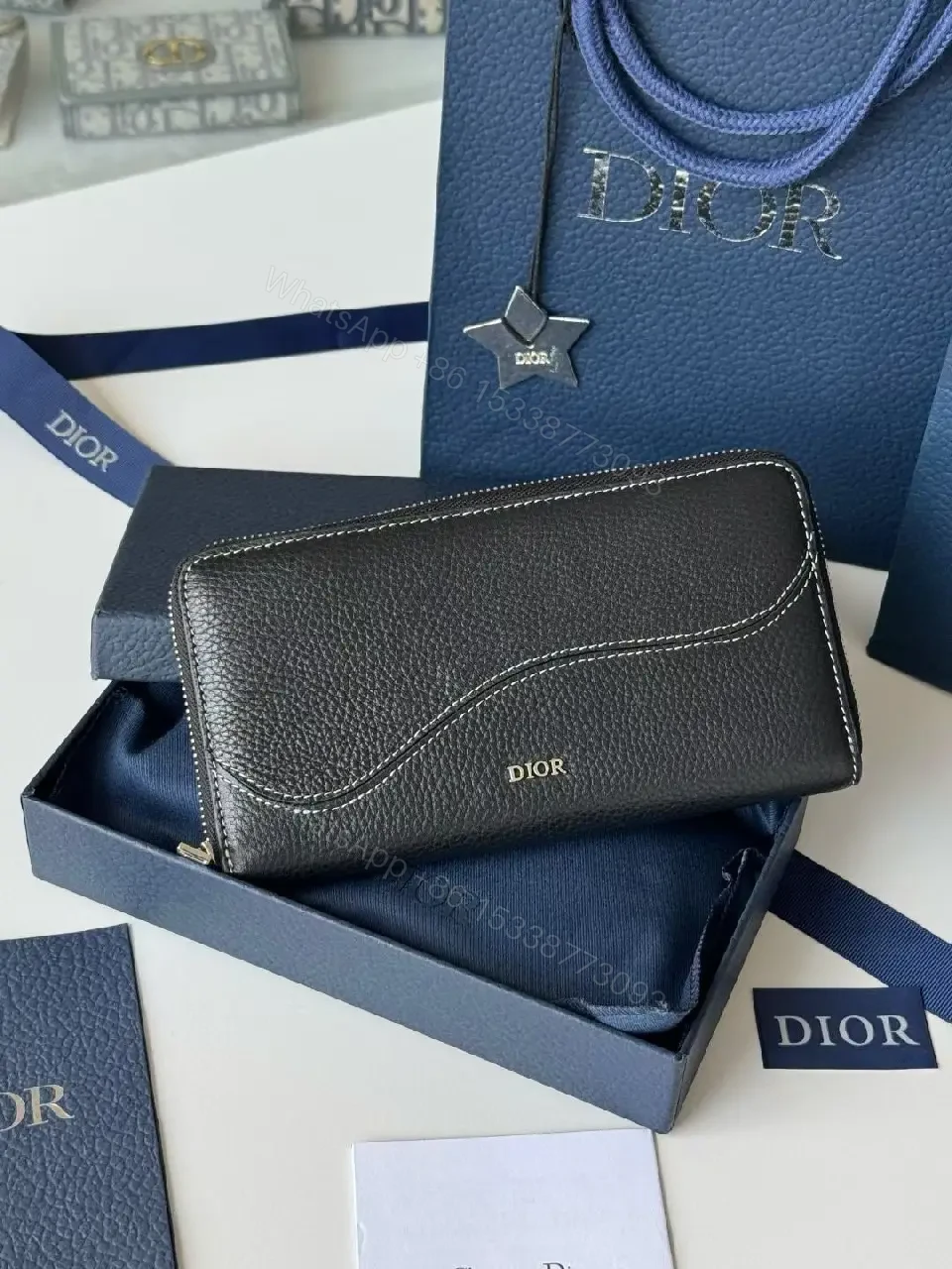 View 8 of Elegant Textured Calfskin Wallet — Wave Stitch, Dior-inspired Luxury