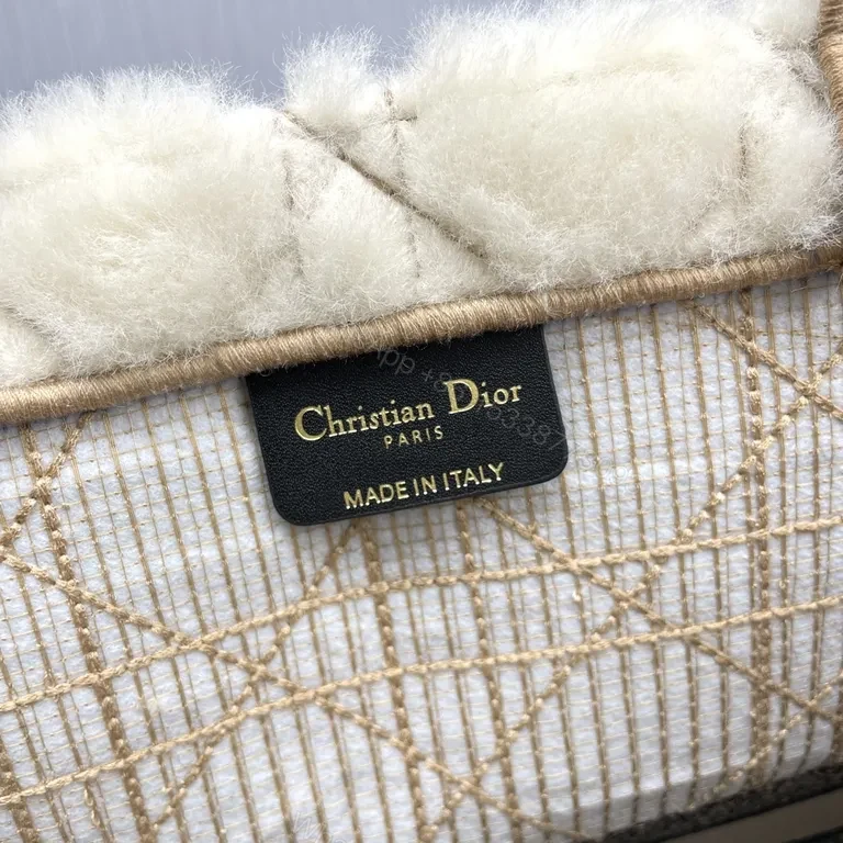 View 6 of Cream Shearling Dior Tote â€” Textured Luxury with Bold Signature Band