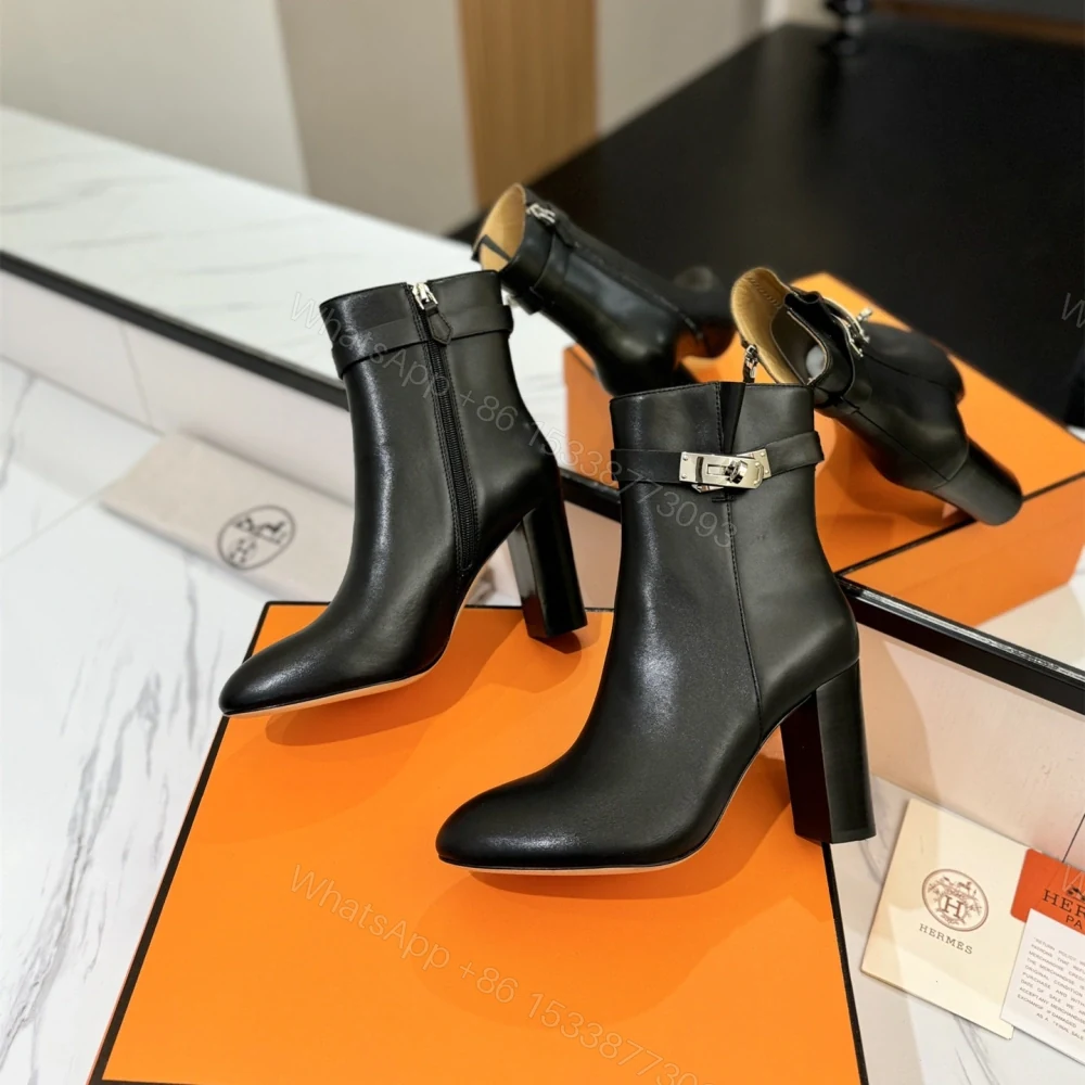 View 5 of 高仿Hermes*H182102Z02小牛皮高踭短靴黑色8.5CM免檢版