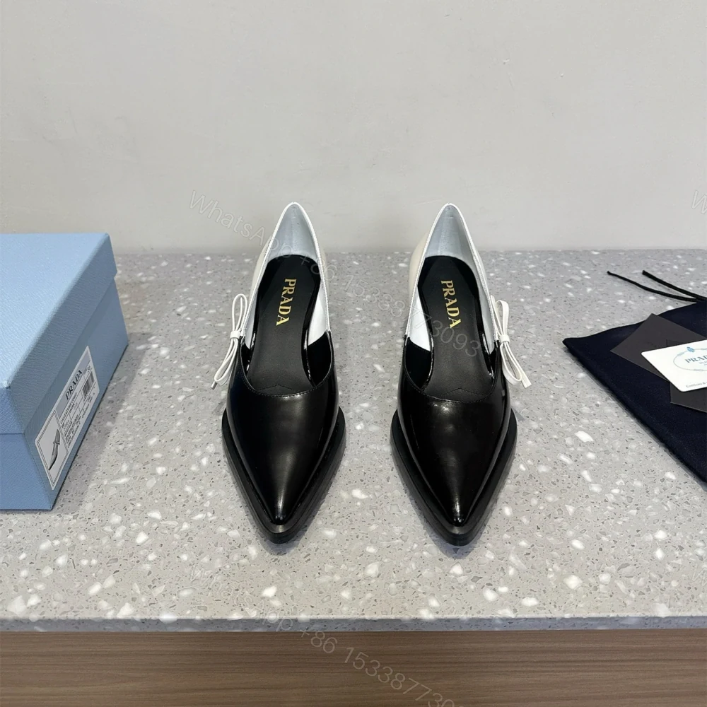 高仿Prada*1I751A尖頭錐形跟高踭鞋5.5CM黑白色免檢版 — view 1