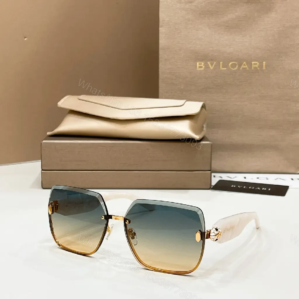View 3 of Warm Brown Gradient Sunglasses: Gold-Tone Frame, BVLGARI Logo
