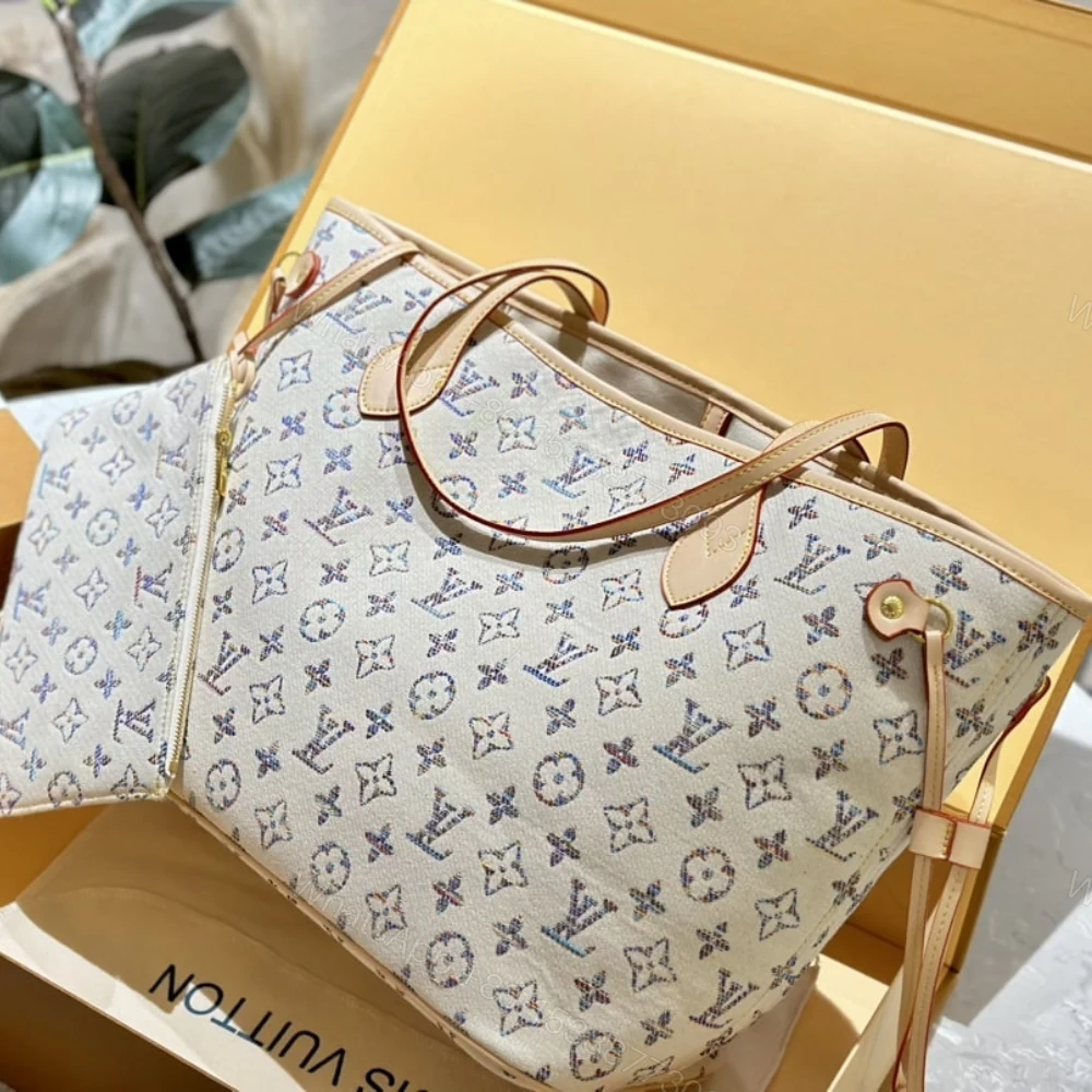 View 2 of Louis Vuitton Neverfull MM Monogram Jacquard Fabric Multicolor Beige 32Cm M24905