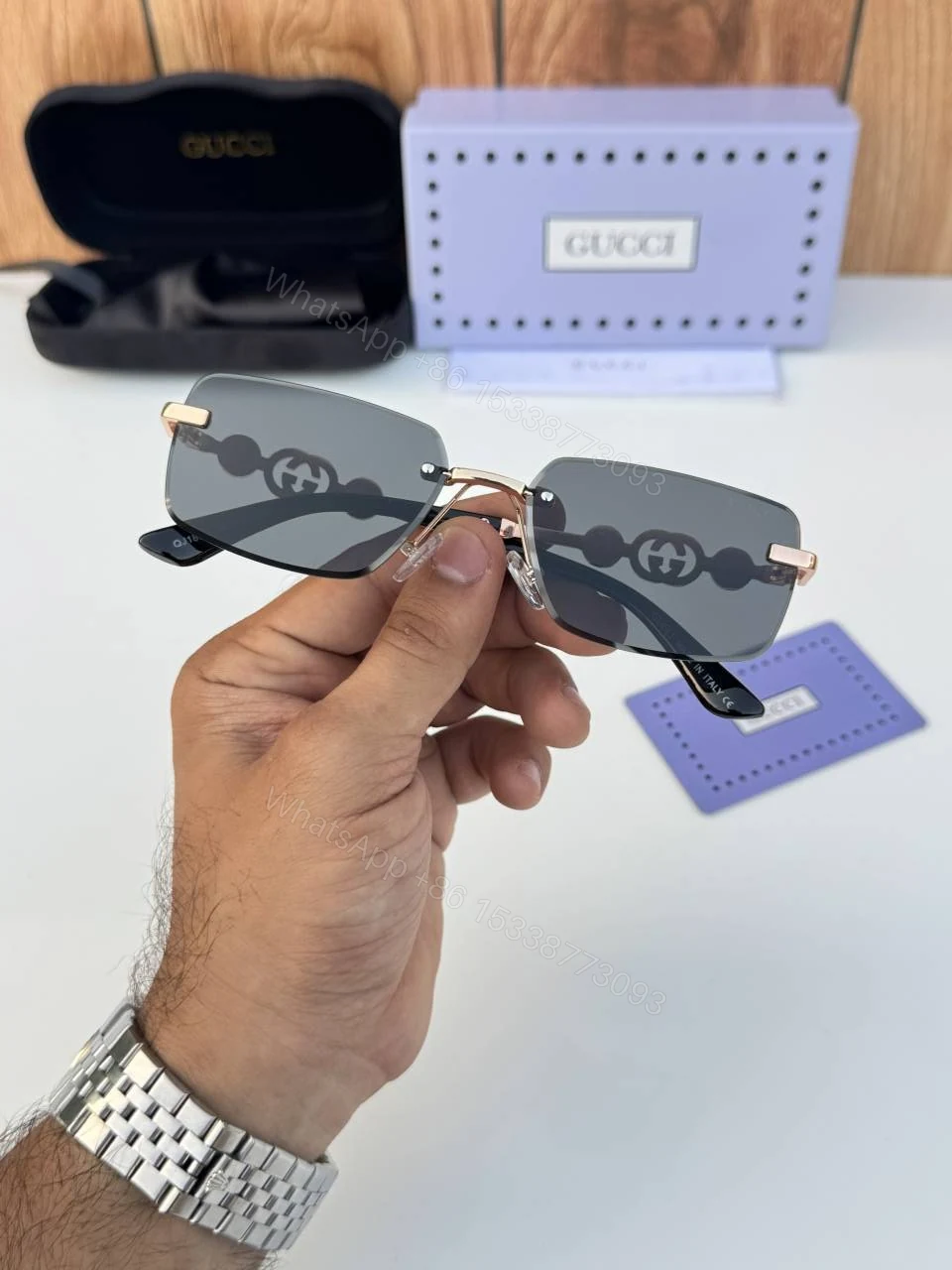 View 3 of First Copy Gucci 18327 Gold Black Luxury Designer Sunglasses Premium UV Protection Eyewear