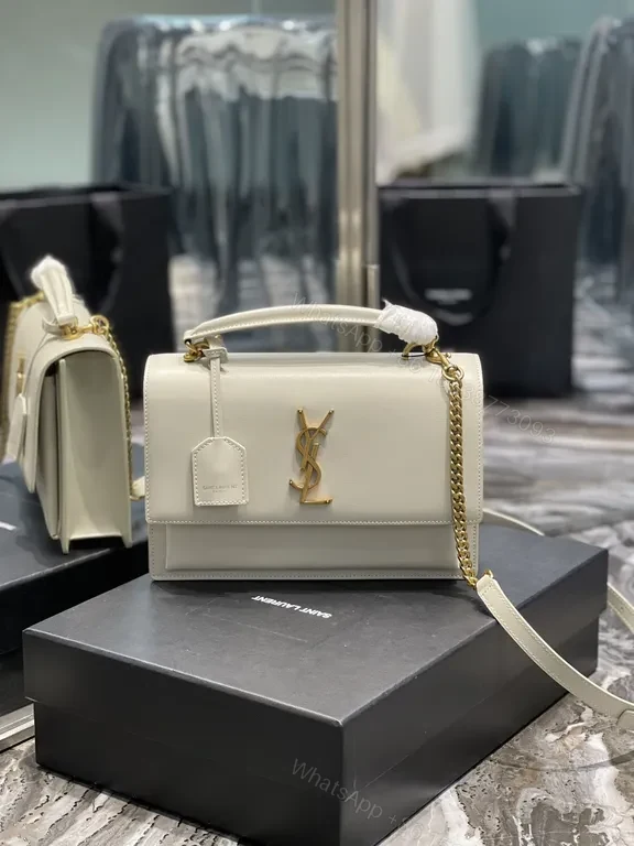 Structured Leather Crossbody: White & Gold, YSL Emblem, Compact Luxury Bag — view 1
