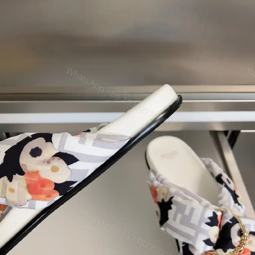 View 2 of Floral-Print Luxury Slides: Gold-Hardware Comfort Pair