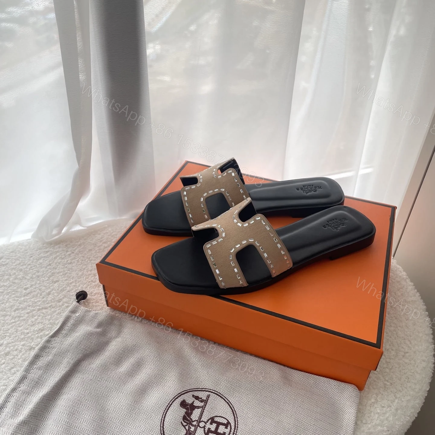 View 2 of HERMES ORAN SANDAL BROWN AND BLACK