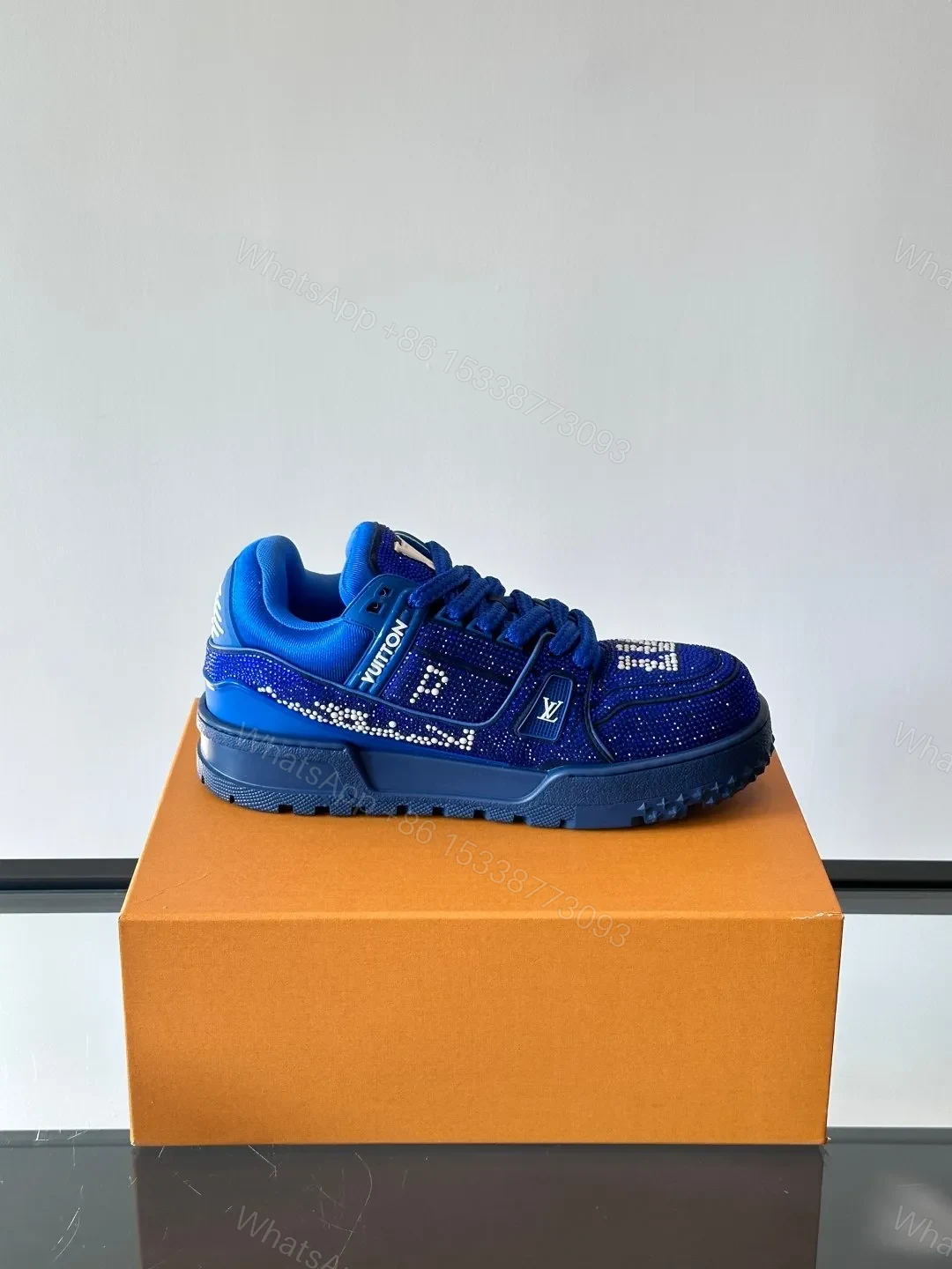 View 6 of LV Men Blue Fabric Embellished Sneakers