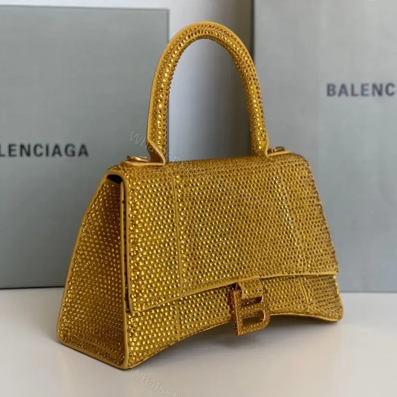 View 7 of 高仿Balenciaga*Hourglass系列沙漏包滿鑽金色S