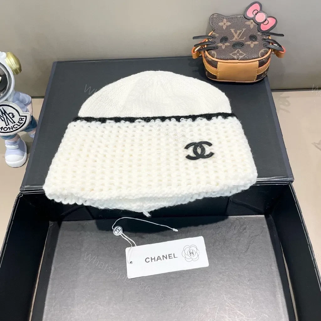 White Knit Beanie - Luxe Chanel Accent, Classic Warmth — view 1