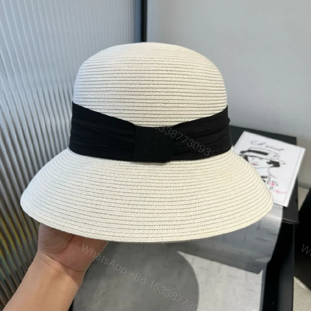 View 8 of White Straw Hat Black Band Ultra-Luxe Sun Artistry