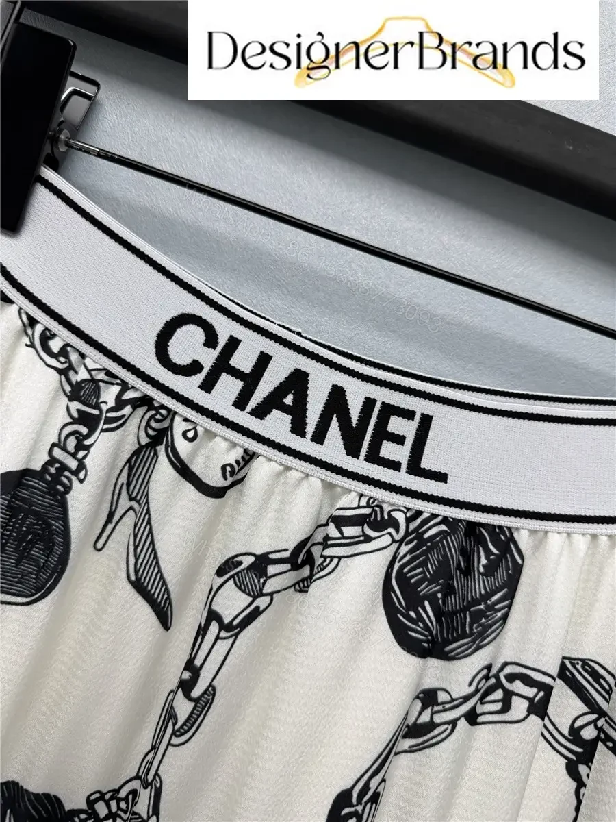 View 2 of Chanel White Maxi Dress with Black Chain Print