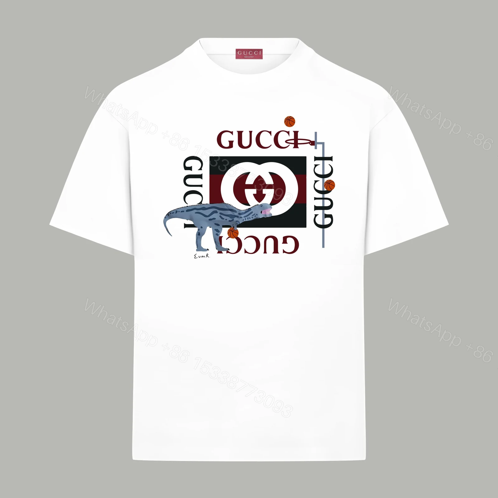 Gucci 高仿男士白T 恐龍LOGO圖案設計 潮趣感十足短袖 — view 1