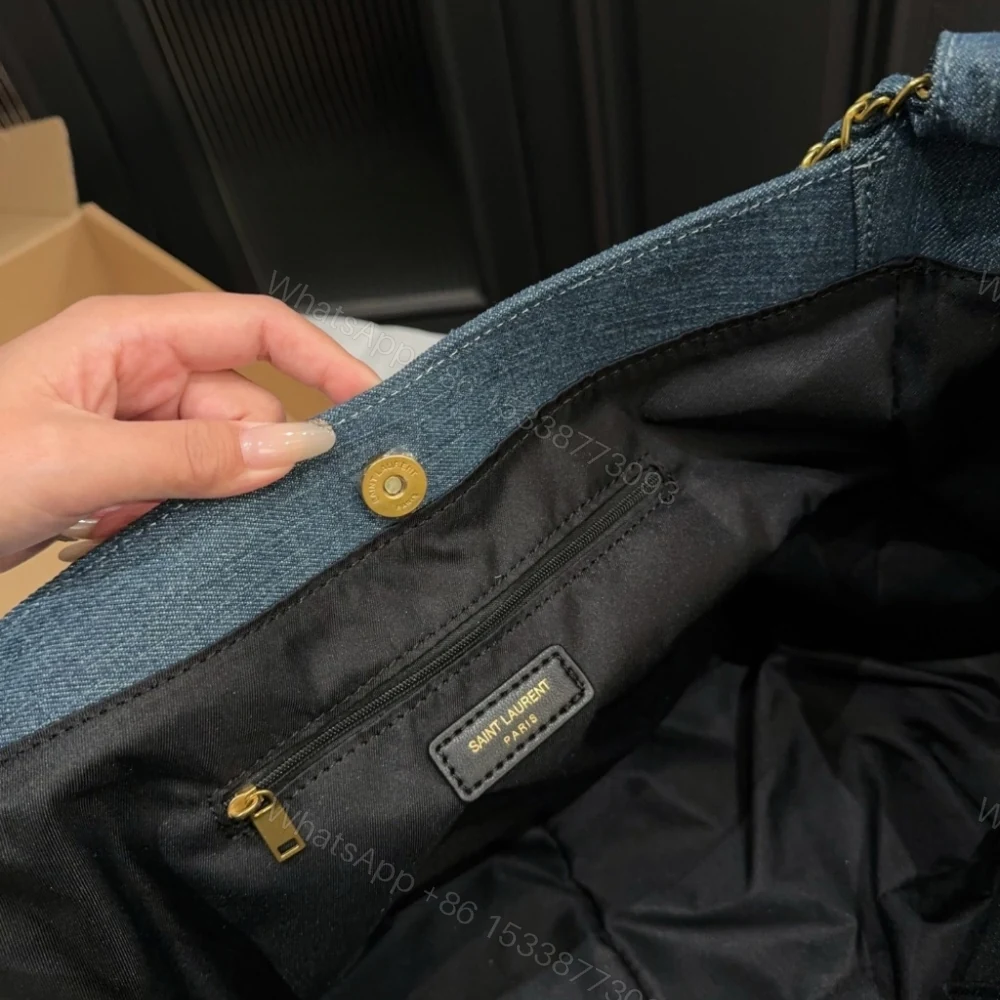 View 5 of Saint Laurent Chain Hobo Bag Denim Blue 30cm