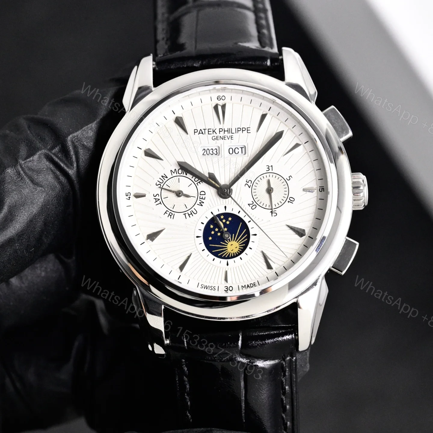 Patek Philippe Complicated Functions Men’s Watch 42mm Italian Leather Strap Edition TW-PP-9100-COMPLICATION-42-LS — view 1